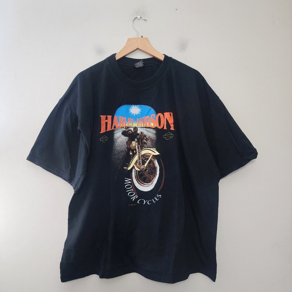 Vintage 90s Harley Davidson T Shirt Mens XL Black Motorcycle Boxy Ride Grunge